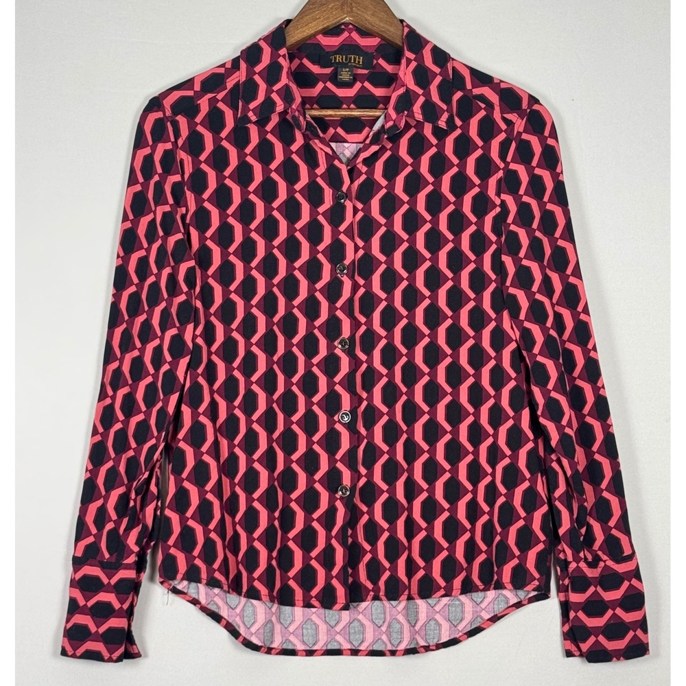 Truth by Republic Button Down Shirt Women Small Pink NWOT Geometric Viscose